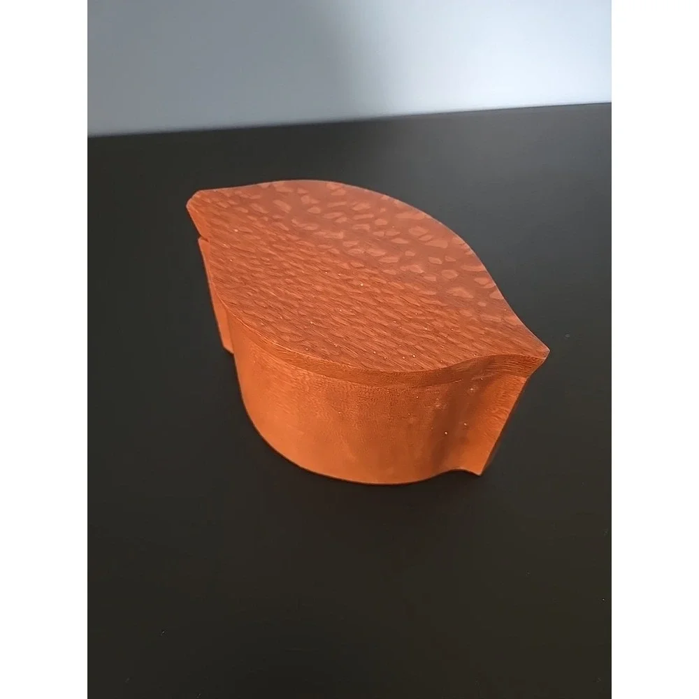 Handcrafted Leaf Shape Exotic Hardwood Box Heavy Carved Wooden‎ Trinket Jewelry